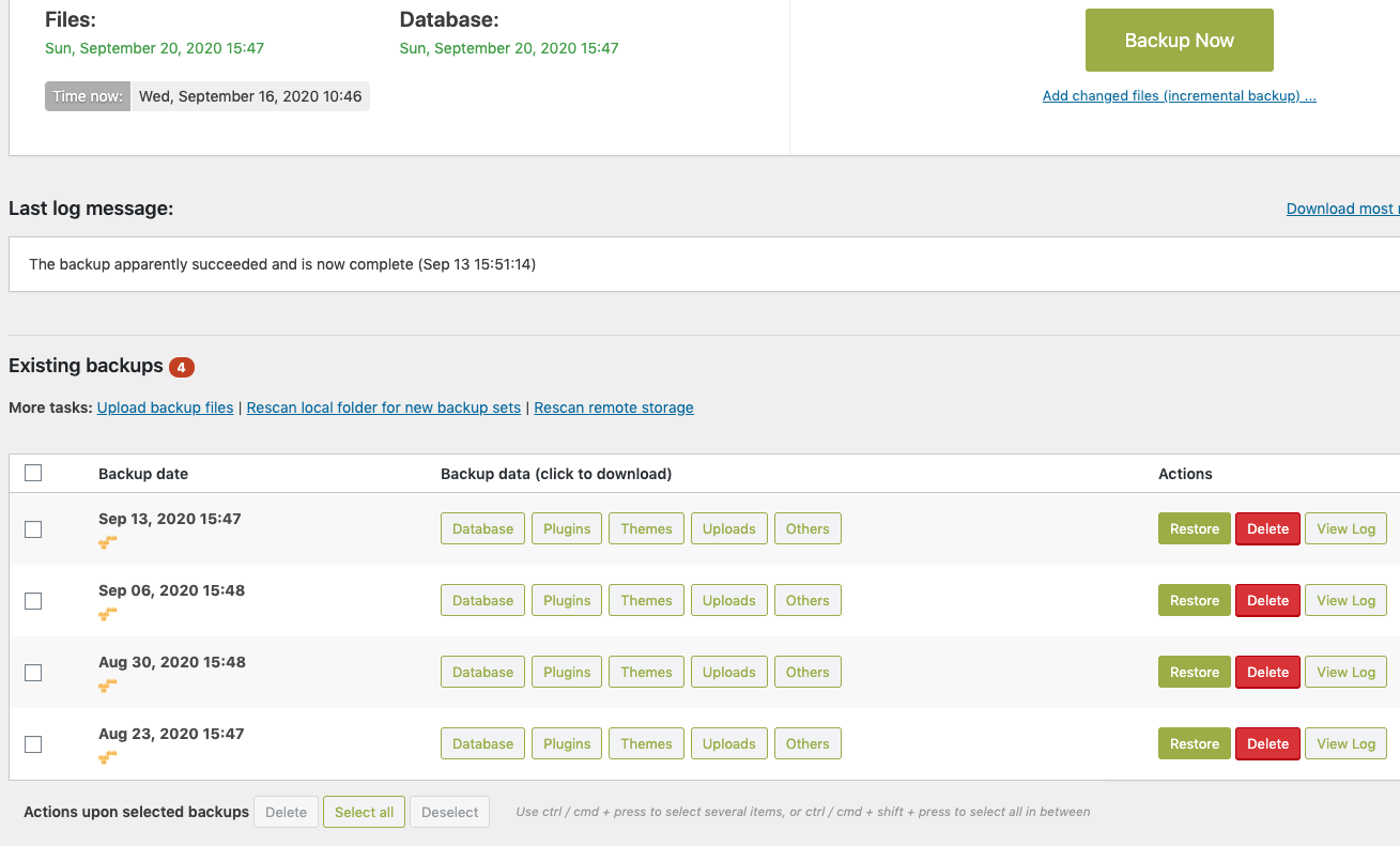 website backup screenshot
